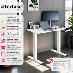 tectake Idun White Sit and Stand Desk - Size: 121 x 129 x 60cm - Wilko - thumbnail 6