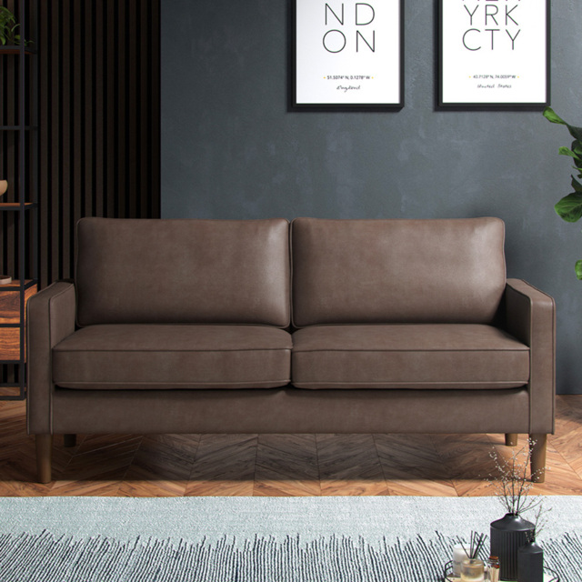 Bexhill 3 Seater Brown Faux Leather Sofa - Wilko - image 1