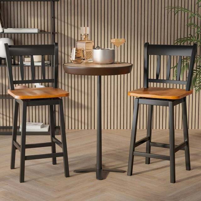 Costway Black Swivel Rubber Wood Bar Stool Set of 2 - Size: 102 x 49 x 23cm - Wilko - image 1