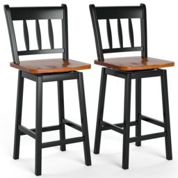 Costway Black Swivel Rubber Wood Bar Stool Set of 2 - Size: 102 x 49 x 23cm - Wilko - thumbnail 3