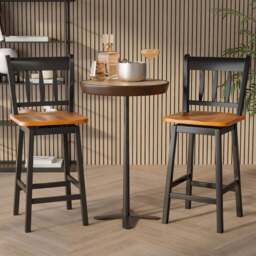 Costway Black Swivel Rubber Wood Bar Stool Set of 2 - Size: 102 x 49 x 23cm - Wilko