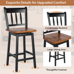 Costway Black Swivel Rubber Wood Bar Stool Set of 2 - Size: 102 x 49 x 23cm - Wilko - thumbnail 7