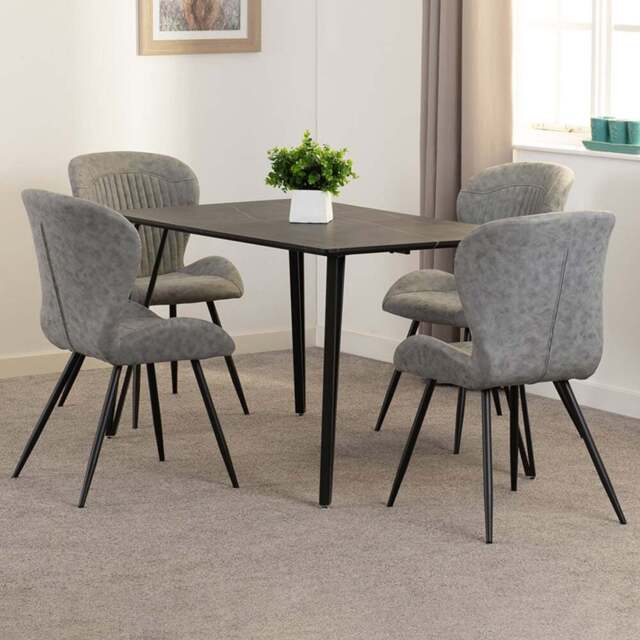 Seconique Marlow and Quebec 4 Seater Dining Set Black Marble and Grey PU - Black Marble/Grey Pu - Wilko - image 1