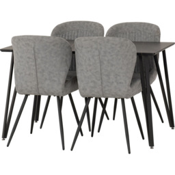 Seconique Marlow and Quebec 4 Seater Dining Set Black Marble and Grey PU - Black Marble/Grey Pu - Wilko - thumbnail 3