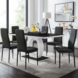Furniturebox Lucia Valera 6 Seater Dining Set Black Gloss - Wilko - thumbnail 1