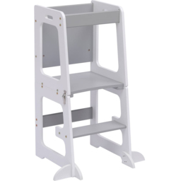 FurnitureHMD 2-in-1 White and Grey Kids Wooden Kitchen Step Stool with Blackboard and Safety Rail - Size: 84 x 57 x 45cm - White+Grey - Wilko - thumbnail 3