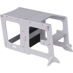 FurnitureHMD 2-in-1 White and Grey Kids Wooden Kitchen Step Stool with Blackboard and Safety Rail - Size: 84 x 57 x 45cm - White+Grey - Wilko - thumbnail 5