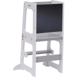 FurnitureHMD 2-in-1 White and Grey Kids Wooden Kitchen Step Stool with Blackboard and Safety Rail - Size: 84 x 57 x 45cm - White+Grey - Wilko - thumbnail 4