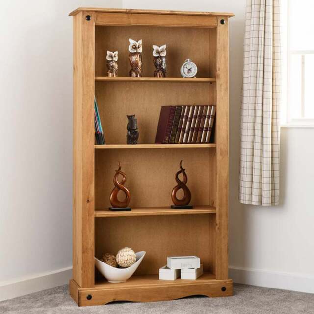 Seconique Corona 4 Shelf Distressed Waxed Pine Medium Bookcase - Brown - Wilko - image 1