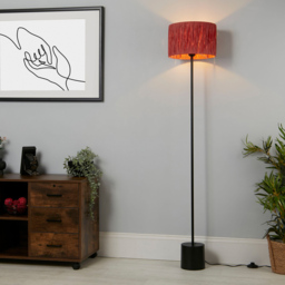 Lighting Collection Castell Red Raffia Floor Lamp - Size: 121 x 143 x 32cm - Black and Pink - Wilko - thumbnail 3