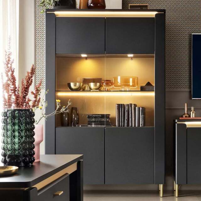 Furniture To Go Genoa Vitrin 2 Door Black Cabinet - Wilko