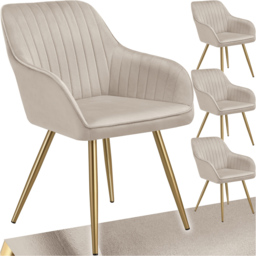 Tectake Marilyn Set of 4 Taupe and Gold Quilted Velvet Continuous Backrest Dining Chair - Grey - Wilko - thumbnail 3