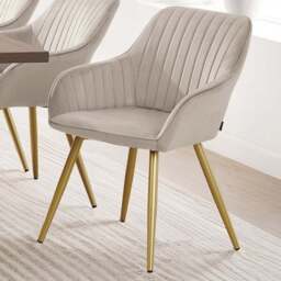 Tectake Marilyn Set of 4 Taupe and Gold Quilted Velvet Continuous Backrest Dining Chair - Grey - Wilko