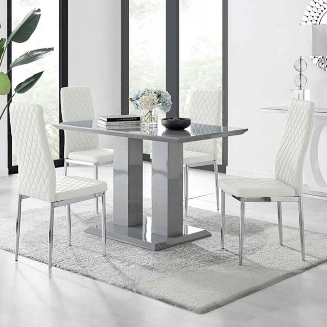 Furniturebox Molini Valera 4 Seater Dining Set Grey Gloss White and Chrome - Wilko - image 1