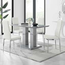 Furniturebox Molini Valera 4 Seater Dining Set Grey Gloss White and Chrome - Wilko - thumbnail 1