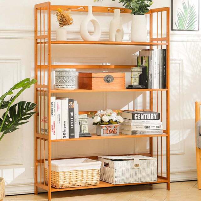 Living and Home 4 Shelf Bamboo Bookshelf - Brown - Wilko - image 1
