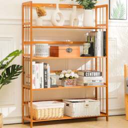 Living and Home 4 Shelf Bamboo Bookshelf - Brown - Wilko - thumbnail 1