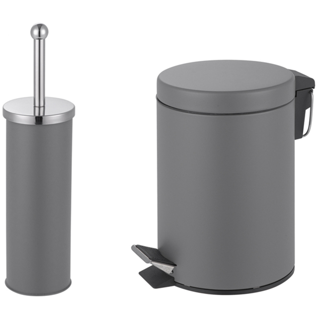 Innoteck Essentials Grey Pedal Dustbin and Toilet Brush with Holder Set - Size: 26 x 16.8 x 16.8cm - Wilko - image 1