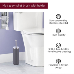 Innoteck Essentials Grey Pedal Dustbin and Toilet Brush with Holder Set - Size: 26 x 16.8 x 16.8cm - Wilko - thumbnail 4