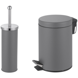 Innoteck Essentials Grey Pedal Dustbin and Toilet Brush with Holder Set - Size: 26 x 16.8 x 16.8cm - Wilko - thumbnail 1