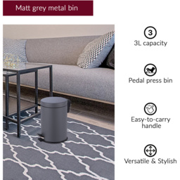 Innoteck Essentials Grey Pedal Dustbin and Toilet Brush with Holder Set - Size: 26 x 16.8 x 16.8cm - Wilko - thumbnail 5