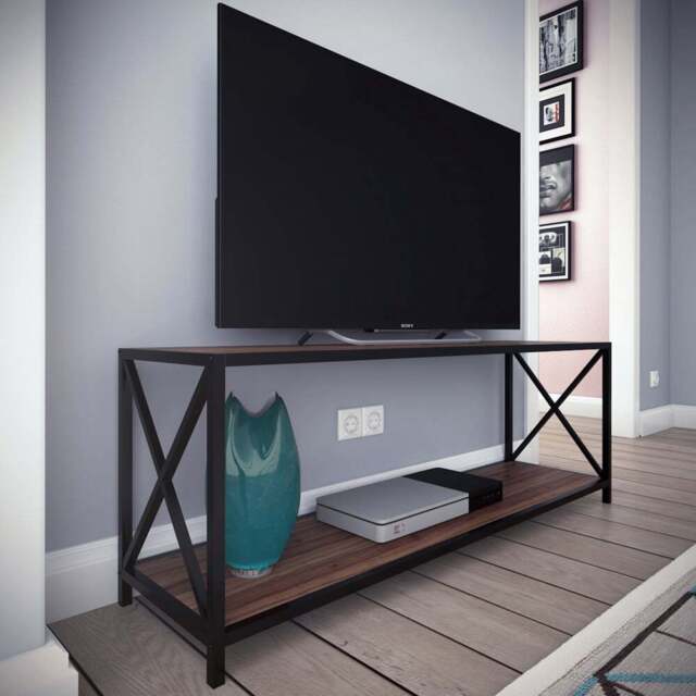 Decorotika Xena Single Shelf Walnut and Black TV Unit - Size: 45.7 x 119.5 x 33cm - Multi - Wilko - image 1