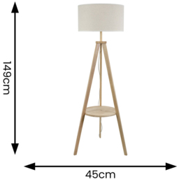 ValueLights Morrigan Natural Wood Shelf White Trim Shade Tripod Floor Lamp with Bulb - Cream - Wilko - thumbnail 5