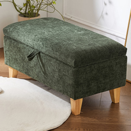 Living and Home Green Chenille Upholstered Storage Ottoman - Size: 36 x 71 x 37cm - Wilko
