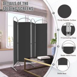 Costway 4 Panel Grey Freestanding Folding Room Divider - Size: 89 x 27 x 10cm - Wilko - thumbnail 6