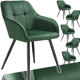 tectake Marilyn Set of 6 Dark Green and Black Quilted Velvet Dining Chair - Wilko - thumbnail 3
