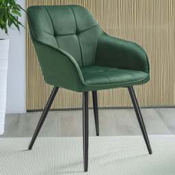 tectake Marilyn Set of 6 Dark Green and Black Quilted Velvet Dining Chair - Wilko