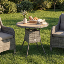 Outsunny 2 Seater PE Rattan Garden Dining Table Natural - Natural wood finish - Wilko - thumbnail 3