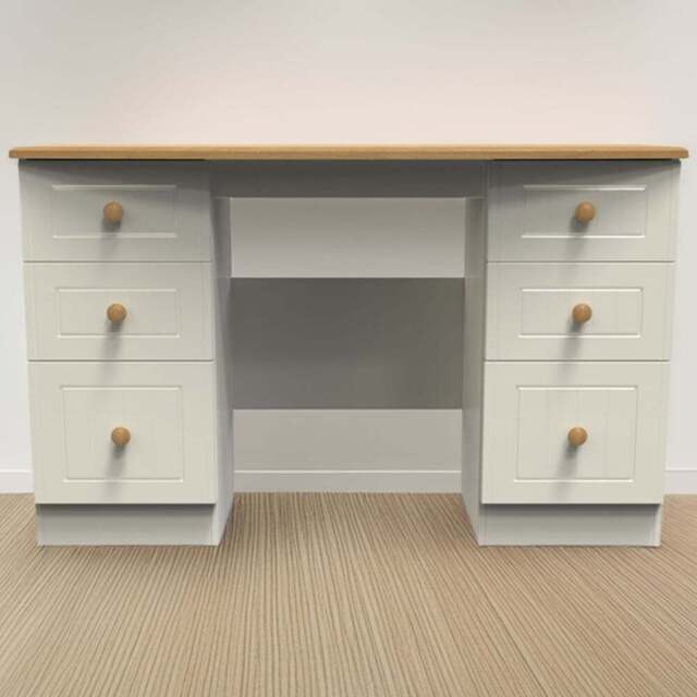Crowndale Warwick 6 Drawer Cream Ash and Oak Kneehole Desk - Size: 41.5 x 127.5 x 79.5cm - Wilko - image 1