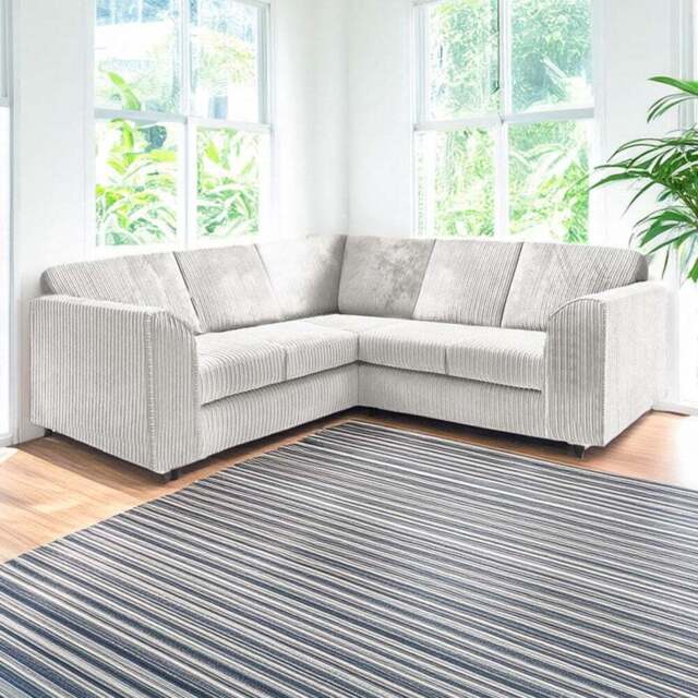 Luxor 5 Seater Silver Jumbo Cord Full Back L Shaped Corner Sofa Set - Wilko - image 1