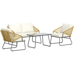 Outsunny 4 Seater Natural Cushion Rattan Garden Furniture Set - Yellow - Wilko - thumbnail 3