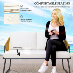 Outsunny 4 Seater Natural Cushion Rattan Garden Furniture Set - Yellow - Wilko - thumbnail 7