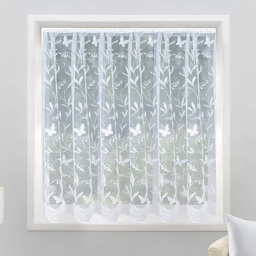 Tyrone Textiles Hawaii Trailing Leaf and Butterfly Pocket Header Net Curtain 200 x 160cm - White - Wilko