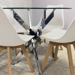 Kosy Koala Maya Tulip 4 Seater Round Glass Dining Set Cream - Multi - Wilko - thumbnail 4
