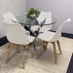 Kosy Koala Maya Tulip 4 Seater Round Glass Dining Set Cream - Multi - Wilko - thumbnail 1
