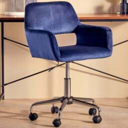 Interiors by Premier Brent Navy and Chrome Swivel Home Office Chair - Size: 54 x 54 x 86cm - Multi - Wilko