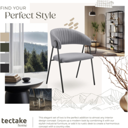 tectake Bedano Set of 2 Grey Woven Fabric Dining Chairs - Wilko - thumbnail 7