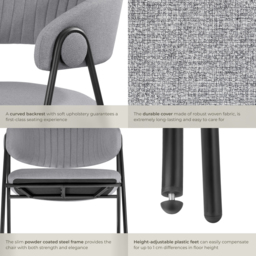 tectake Bedano Set of 2 Grey Woven Fabric Dining Chairs - Wilko - thumbnail 5