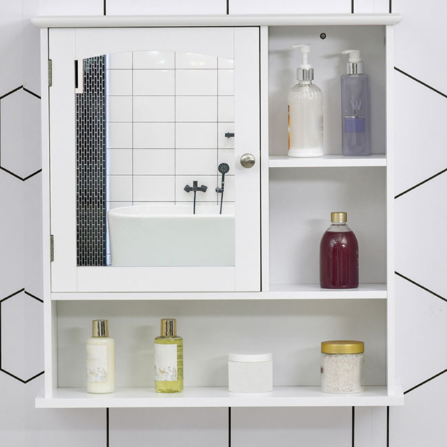 Kleankin Single Door Small Mirror Bathroom Cabinet - Size: 60 x 18 x 63cm - White - Wilko - image 1