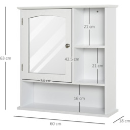 Kleankin Single Door Small Mirror Bathroom Cabinet - Size: 60 x 18 x 63cm - White - Wilko - thumbnail 7