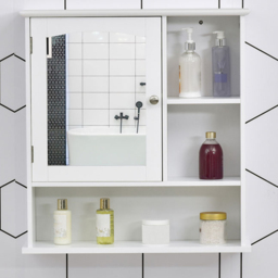 Kleankin Single Door Small Mirror Bathroom Cabinet - Size: 60 x 18 x 63cm - White - Wilko - thumbnail 1