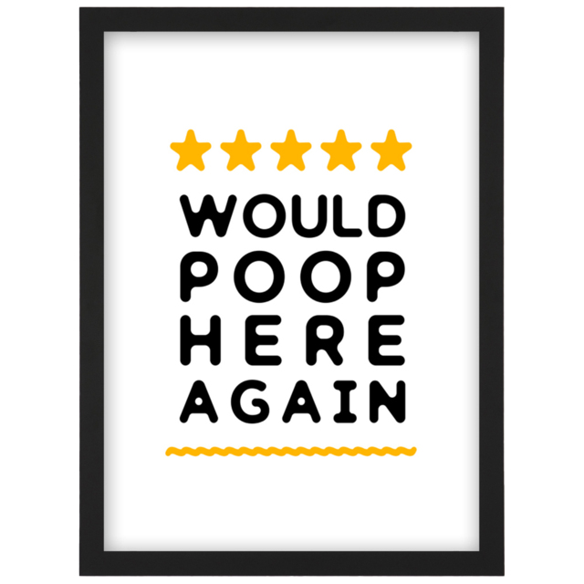Artery8 5 Star Review Poop Here Again Funny Toilet Sign Framed Wall Art Print 21 x 29.7cm - Size: 32.3 x 23.4 x 1.5cm - White - Wilko - image 1