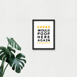 Artery8 5 Star Review Poop Here Again Funny Toilet Sign Framed Wall Art Print 21 x 29.7cm - Size: 32.3 x 23.4 x 1.5cm - White - Wilko - thumbnail 4