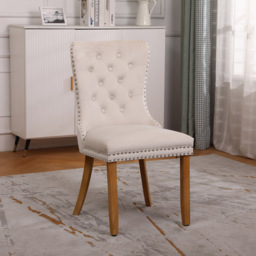 Neo Set of 2 Natural Studded Velvet Dining Chairs with Ring Knocker Detail - Cream - Wilko - thumbnail 5