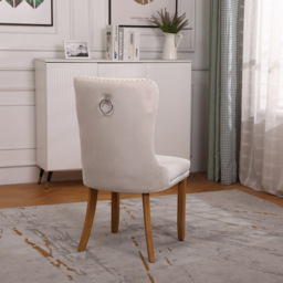 Neo Set of 2 Natural Studded Velvet Dining Chairs with Ring Knocker Detail - Cream - Wilko - thumbnail 6
