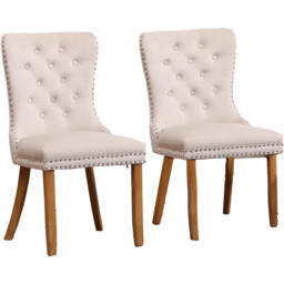 Neo Set of 2 Natural Studded Velvet Dining Chairs with Ring Knocker Detail - Cream - Wilko - thumbnail 3